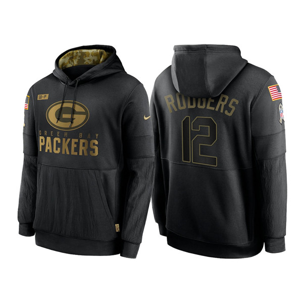 Men's Green Bay Packers #12 Aaron Rodgers 2020 Black Salute to Service ...
