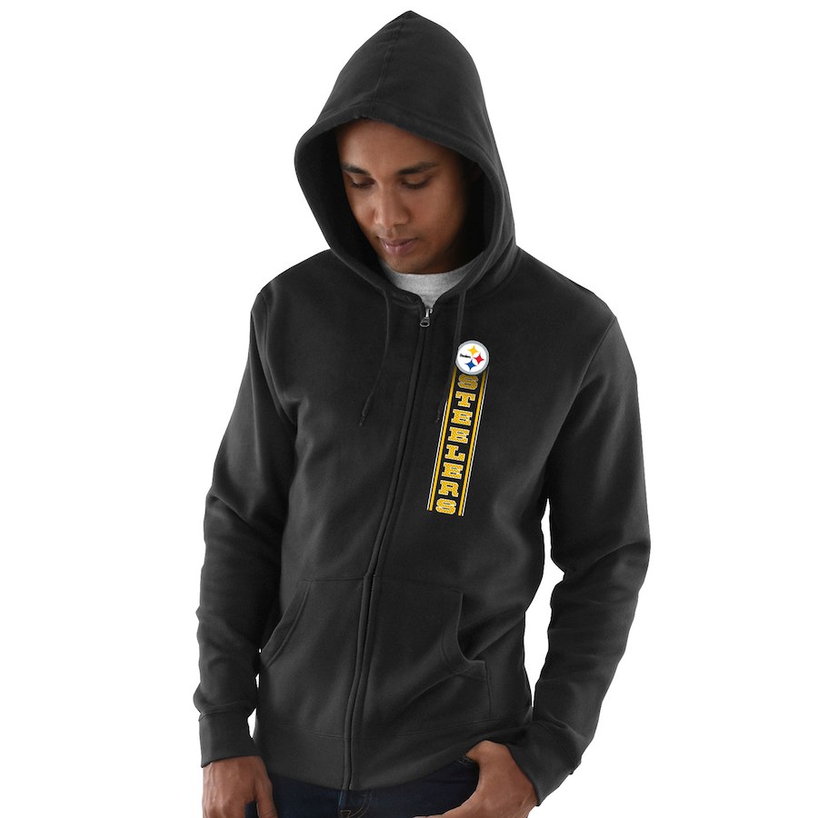 Men's Pittsburgh Steelers Black Hook and Ladder Full-Zip NFL Hoodie ...