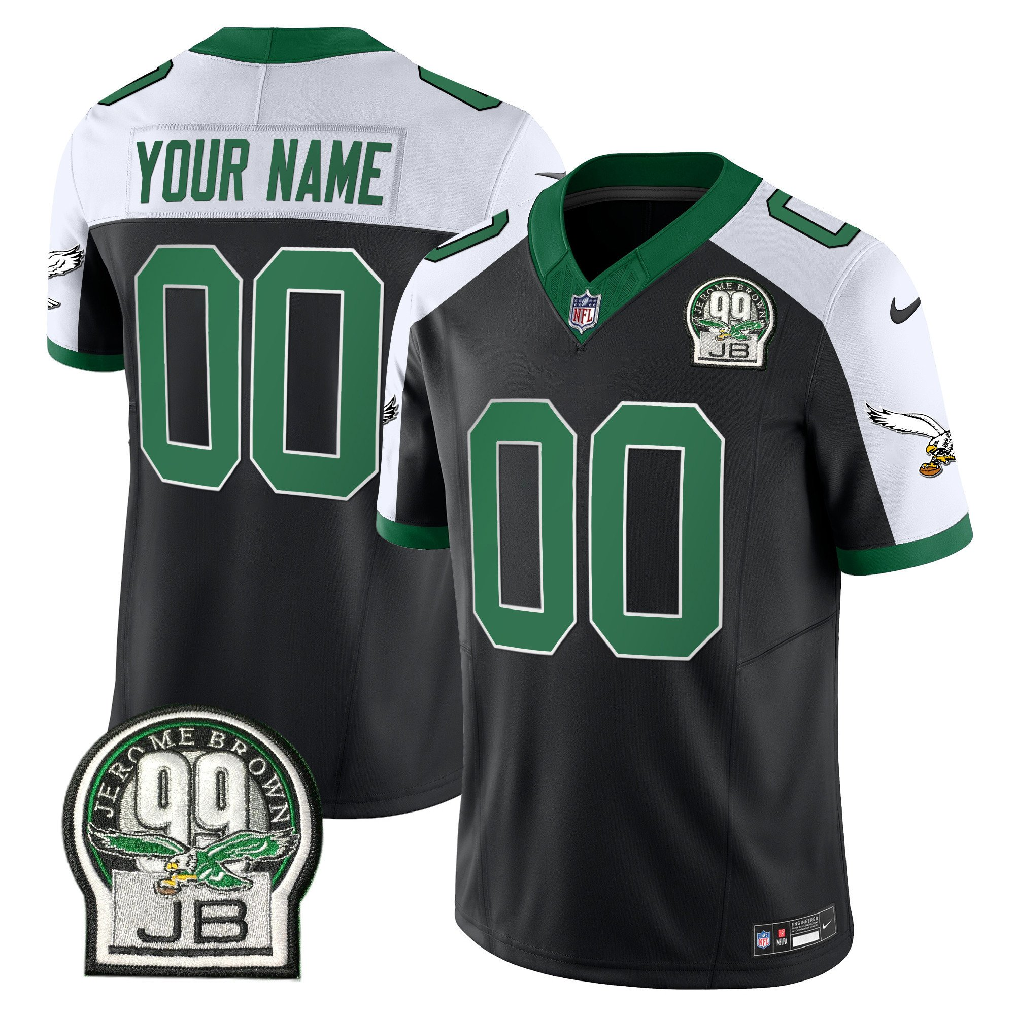 Men's Philadelphia Eagles ACTIVE PLAYER Custom Black/White 2024 F.U.S.E. With Jerome Brown Patch Vapor Untouchable Limited Football Stitched Jersey