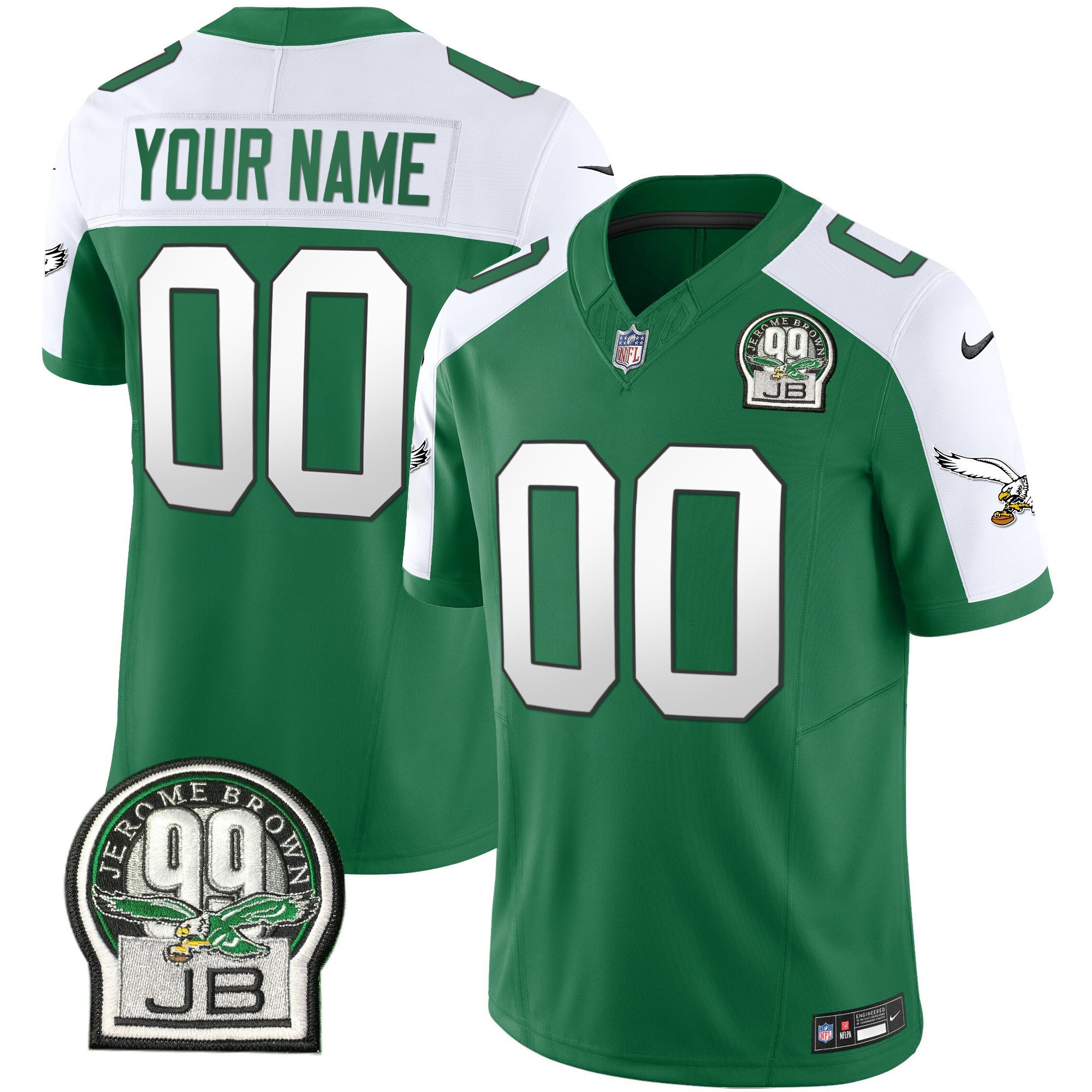 Men's Philadelphia Eagles ACTIVE PLAYER Custom Green/White 2024 F.U.S.E. With Jerome Brown Patch Vapor Untouchable Limited Football Stitched Jersey