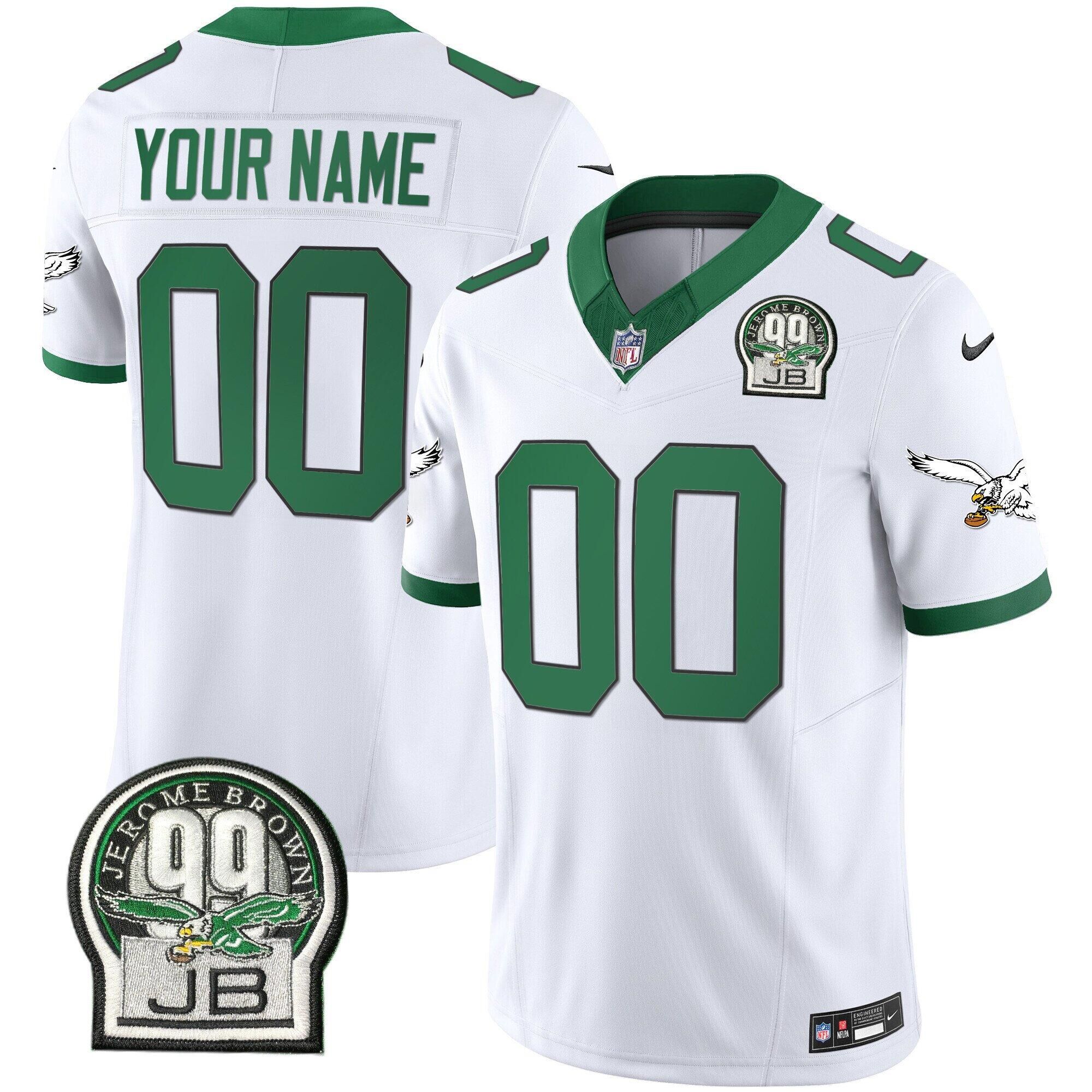 Men's Philadelphia Eagles ACTIVE PLAYER Custom White 2024 F.U.S.E. With Jerome Brown Patch Vapor Untouchable Limited Football Stitched Jersey