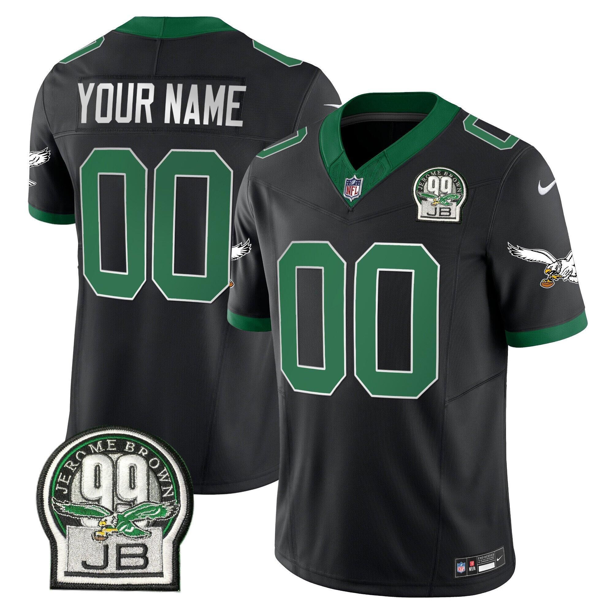 Men's Philadelphia Eagles ACTIVE PLAYER Custom Black 2024 F.U.S.E. With Jerome Brown Patch Vapor Untouchable Limited Football Stitched Jersey