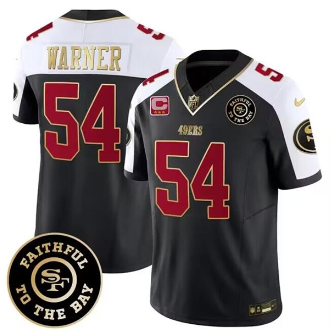 Men's San Francisco 49ers Active Player Custom White Balck 2023 F.U.S.E. With 3-Star C Patch And Faithful To The Bay Patch Football Stitched Game Jersey