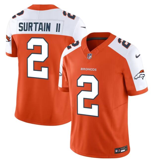 Men's Denver Broncos Active Player Custom Orange 2024 F.U.S.E. Alternate Vapor Limited Stitched Jersey