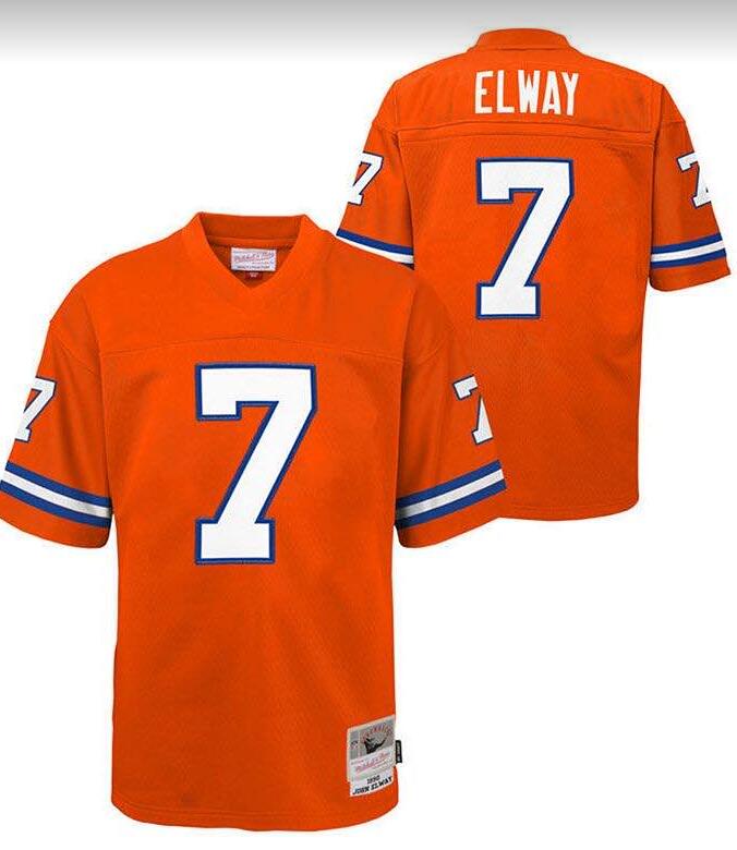 1990 Mitchell And Ness Orange Men's Denver Broncos #7 John Elway Stitched Football Jersey