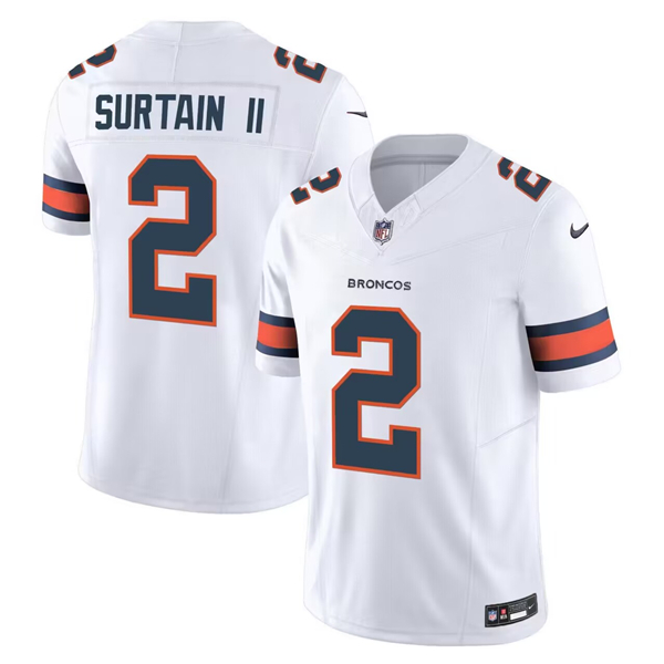 Men's Denver Broncos #2 Pat Surtain II White 2024 Draft F.U.S.E. Vapor Limited Stitched Jersey