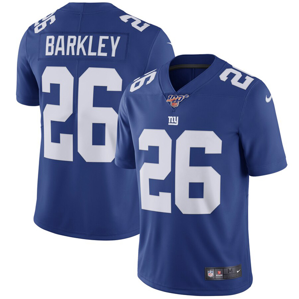 Men's New York Giants 100th #26 Saquon Barkley Royal NFL Draft Vapor ...
