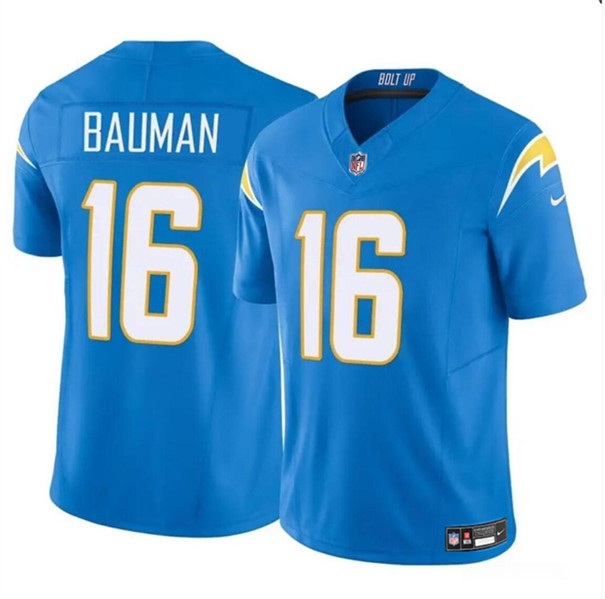 Men's Los Angeles Chargers #16 Casey Bauman Blue 2024 F.U.S.E. Vapor Limited Football Stitched Jersey