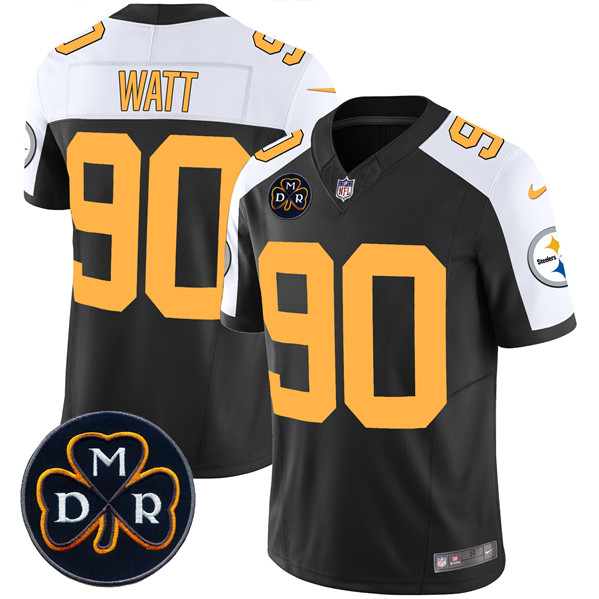 Men's Pittsburgh Steelers #90 T. J. Watt Black F.U.S.E. DMR Patch Untouchable Limited Football Stitched Jersey