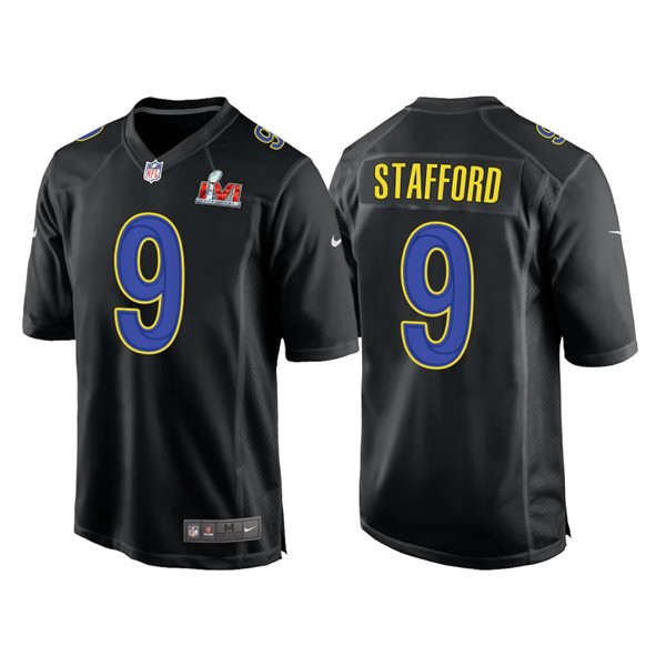 Men's Los Angeles Rams #9 Matthew Stafford Black 2022 Super Bowl LVI Game Stitched Jersey