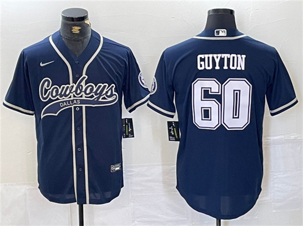 Men's Dallas Cowboys #60 Tyler Guyton Navy Cool Base Baseball Stitched Jersey