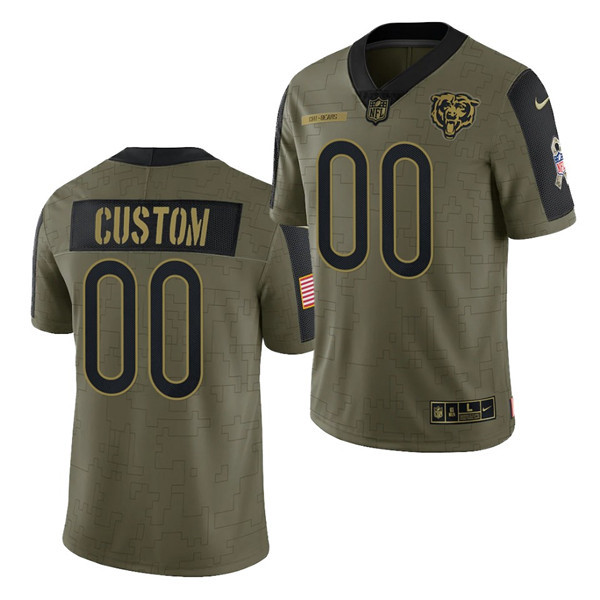 Men's Chicago Bears ACTIVE PLAYER 2021 Olive Salute To Service Limited Stitched Jersey (Check description if you want Women or Youth size)
