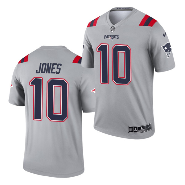 Men's New England Patriots #10 Mac Jones Gray 2021 Inverted Legend Stitched Jersey