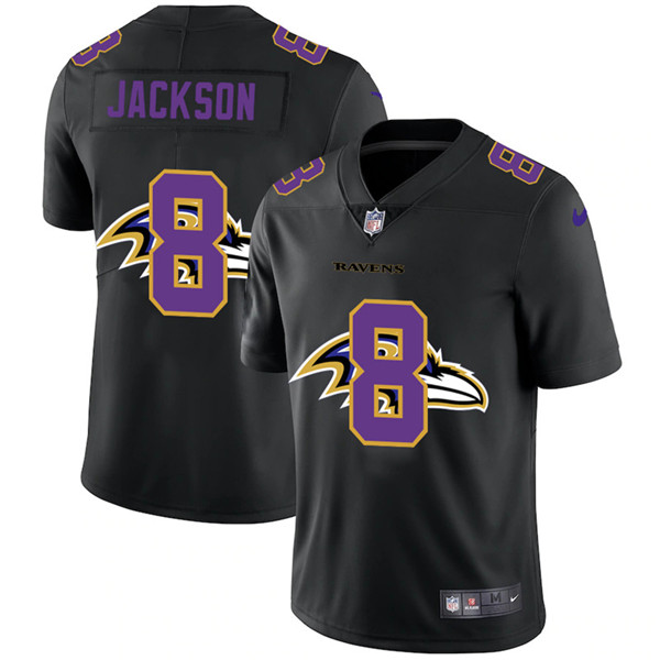 Men's Baltimore Ravens #8 Lamar Jackson 2020 Black Shadow Logo Limited ...