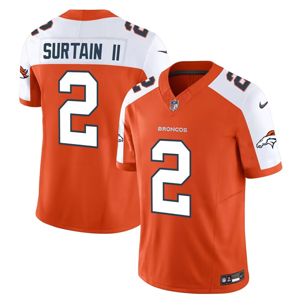 Men's Denver Broncos #2 Pat Surtain II Orange 2024 Draft F.U.S.E. Alternate Vapor Limited Stitched Jersey