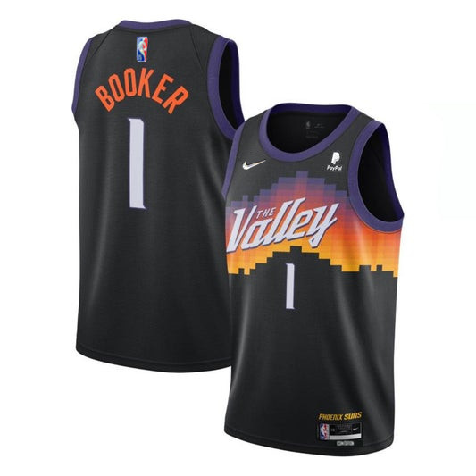 Men's Phoenix Suns #1 Devin Booker Black 2021 City Edition 75th ...