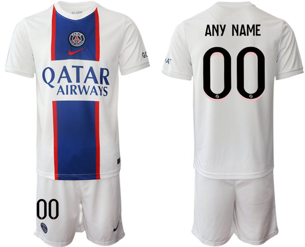 Men's Paris Saint-Germain Custom White 2023 Soccer Jersey with Shorts