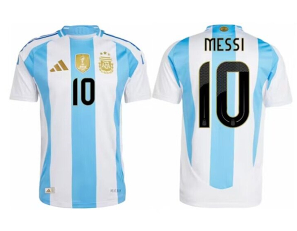 Men's Argentina #10 Lionel Messi White Home Soccer Jersey