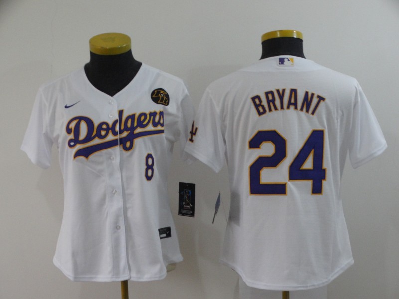 Women's Los Angeles Dodgers Front #8 Back #24 Kobe Bryant White Cool Base Stitched MLB Jersey(Run Small)