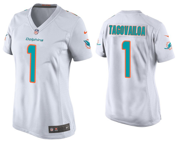 Women's Miami Dolphins #1 Tua Tagovailoa White Stitched Jersey(Run Small)
