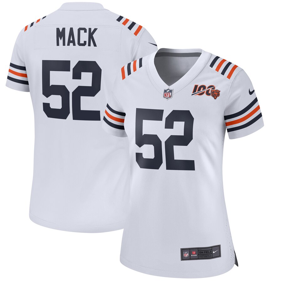Women's Nike Chicago Bears #52 Khalil Mack White 2019 100th Stitched NFL Jersey