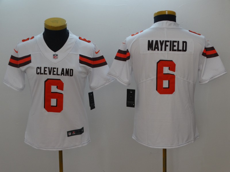 Women's Cleveland Browns #6 Baker Mayfield White 2018 NFL Draft Vapor Untouchable Limited Stitched Jersey(Run Samller)