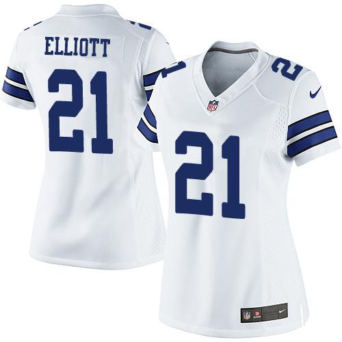 Nike Cowboys #21 Ezekiel Elliott White Women's Stitched NFL Limited ...