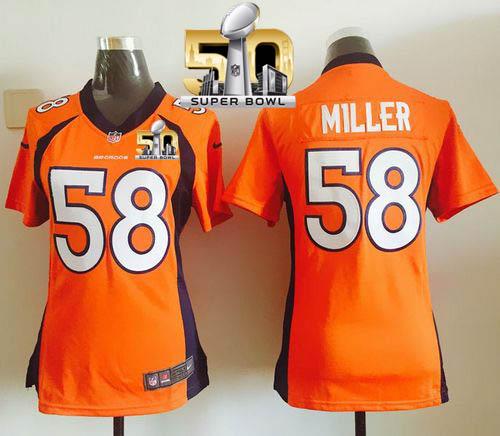Nike Broncos #58 Von Miller Orange Team Color Super Bowl 50 Women's Stitched NFL Elite Jersey