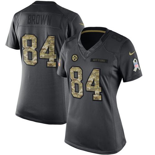 Nike Steelers #84 Antonio Brown Black Women's Stitched NFL Limited 2016 Salute to Service Jersey