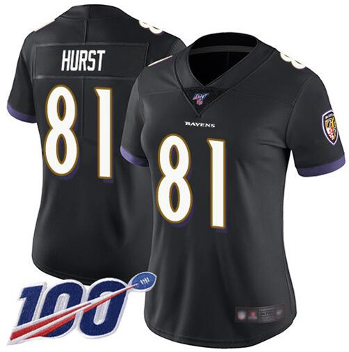 Women's Baltimore Ravens #81 Hayden Hurst Black 100th Season Vapor Untouchable Limited NFL Jersey
