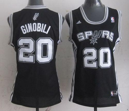Spurs #20 Manu Ginobili Black Women's Road Stitched NBA Jersey