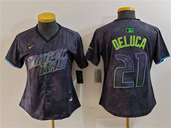Women's Tampa Bay Rays #21 Jonny DeLuca Charcoal 2024 City Connect Limited Stitched Baseball Jersey(Run Small)