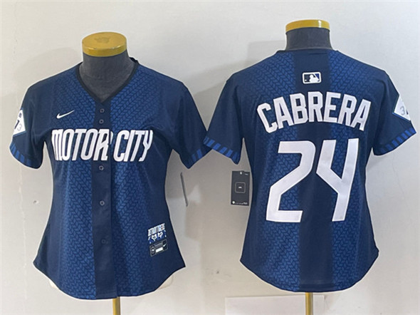 Women's Detroit Tigers #24 Miguel Cabrera 2024 Navy City Connect Cool Base Limited Stitched Baseball Jersey(Run Small)