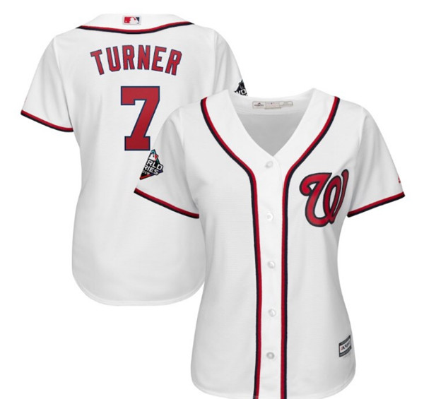 Women's Washington Nationals #7 Trea Turner Majestic White World Series Bound Cool Base Stitched MLB Jersey(Run Small)