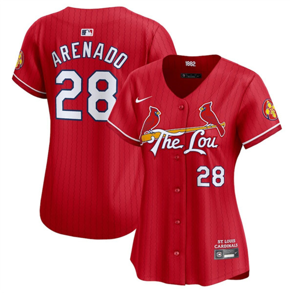 Women's St.Louis Cardinals #28 Nolan Arenado Red 2024 City Connect Limited Stitched Baseball Jersey(Run Small)