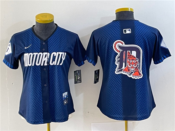 Women's Detroit Tigers Team Big Logo 2024 Navy City Connect Cool Base Limited Stitched Baseball Jersey