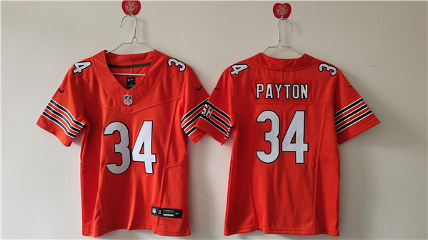 Women's Chicago Bears #34 Walter Payton Orange 2024 Draft F.U.S.E. Vapor Football Stitched Jersey(Run Small)