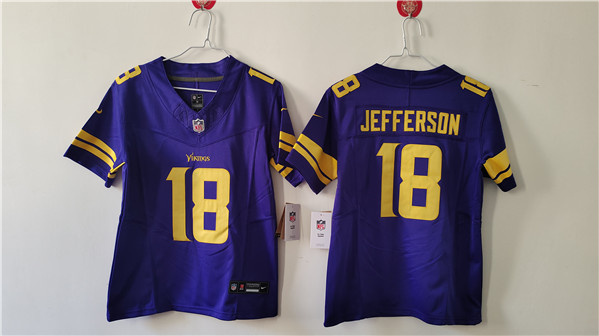 Women's Minnesota Vikings #18 Justin Jefferson Purple Color Rush F.U.S.E. Limited Football Stitched Jersey(Run Small)