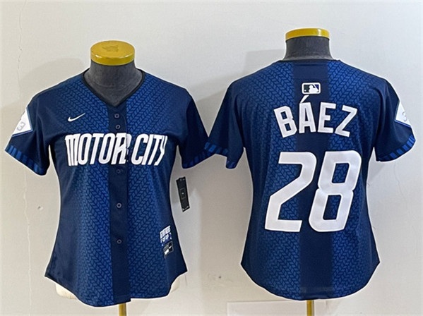 Women's Detroit Tigers #28 Javier Báez 2024 Navy City Connect Cool Base Limited Stitched Baseball Jersey