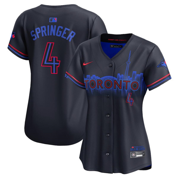 Women's Toronto Blue Jays #4 George Springer Black 2024 City Connect Limited Stitched Baseball Jersey(Run Small)
