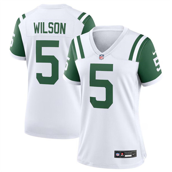 Women's New York Jets #5 Garrett Wilson White Classic Alternate Football Stitched Jersey(Run Small)