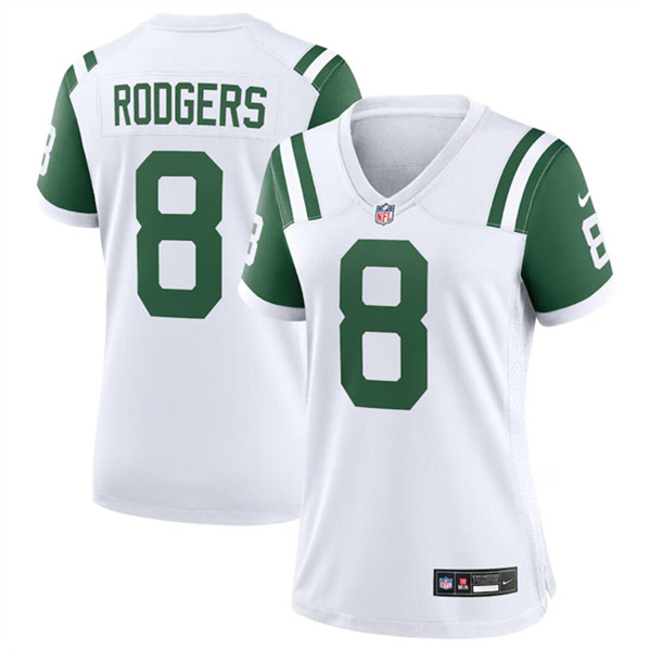 Women's New York Jets #8 Aaron Rodgers White Classic Alternate Football Stitched Jersey(Run Small)