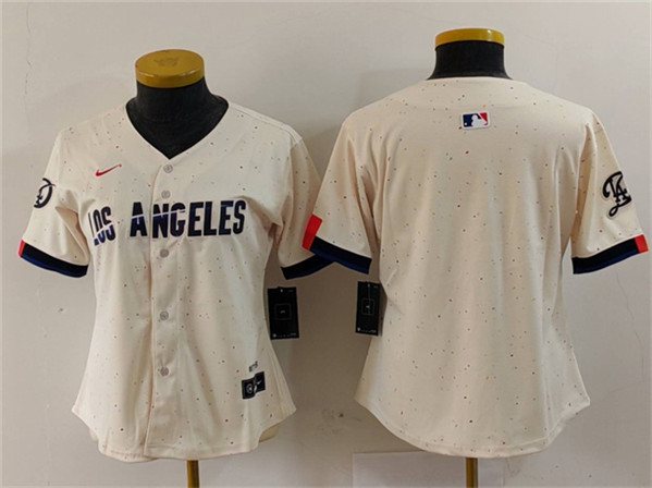 Women's Los Angeles Dodgers Blank Cream 2024 City Connect Limited Stitched Baseball Jersey(Run Small)