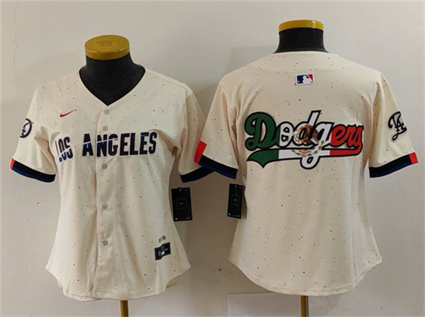 Women's Los Angeles Dodgers Team Big Logo Cream 2024 City Connect Limited Stitched Baseball Jersey(Run Small)