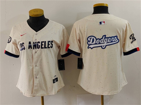 Women's Los Angeles Dodgers Team Big Logo Cream 2024 City Connect Limited Stitched Baseball Jersey(Run Small)