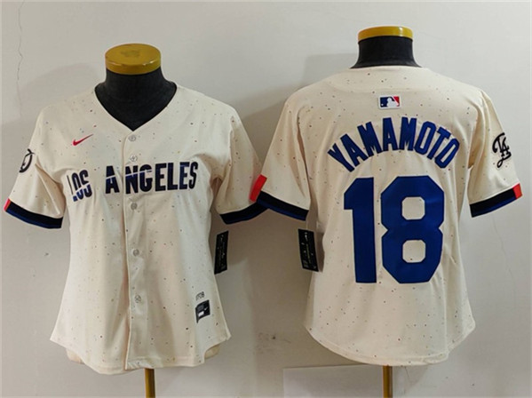 Women's Los Angeles Dodgers #18 Yoshinobu Yamamoto Cream Stitched Jersey(Run Small)