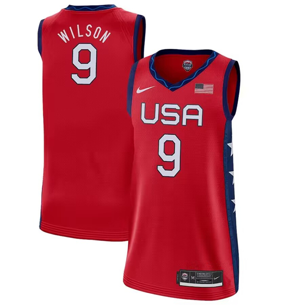 Men's USA #9 A'ja Wilson Red 2020 Summer Olympics Stitched Jersey