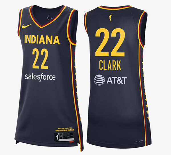 Women's Indiana Fever #22 Caitlin Clark 2024 With Salesforce logo Navy Stitched Jersey