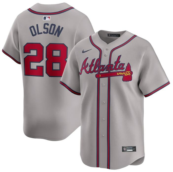Women's Atlanta Braves #28 Matt Olson Gray 2024 Away Limited Stitched Jersey(Run Small)