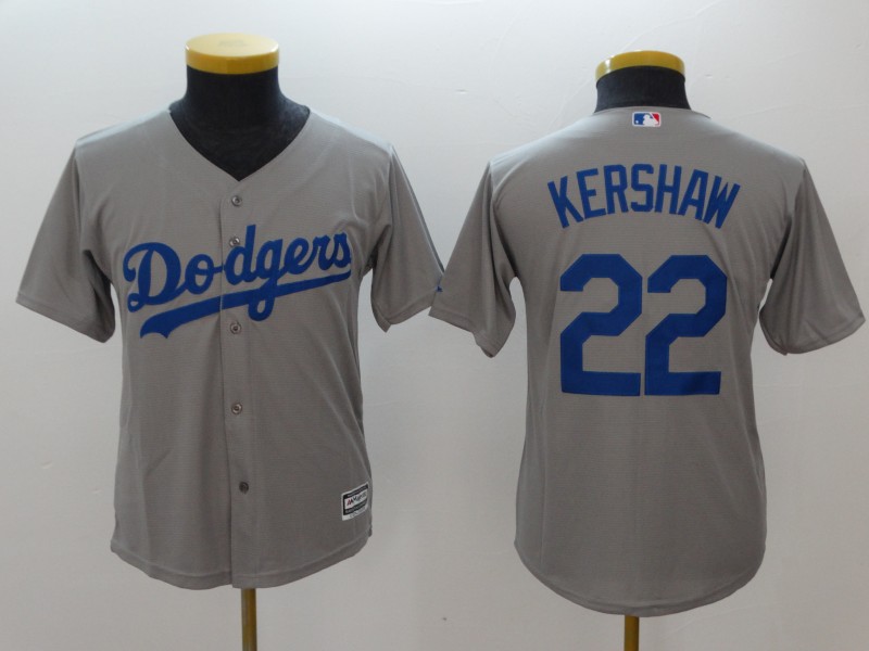 Youth Los Angeles Dodgers #22 Clayton Kershaw Gray Cool Base Stitched MLB Jersey
